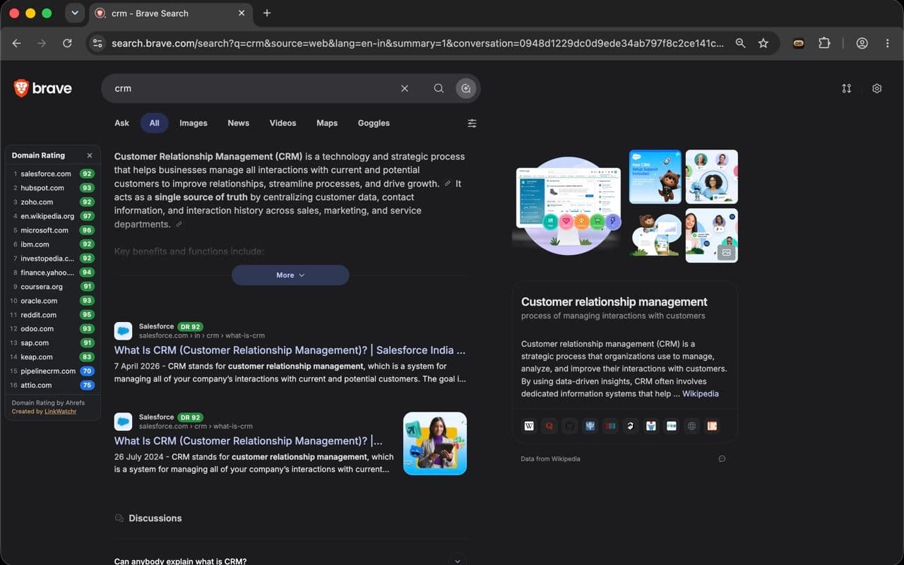 DR badges shown next to Brave Search results
